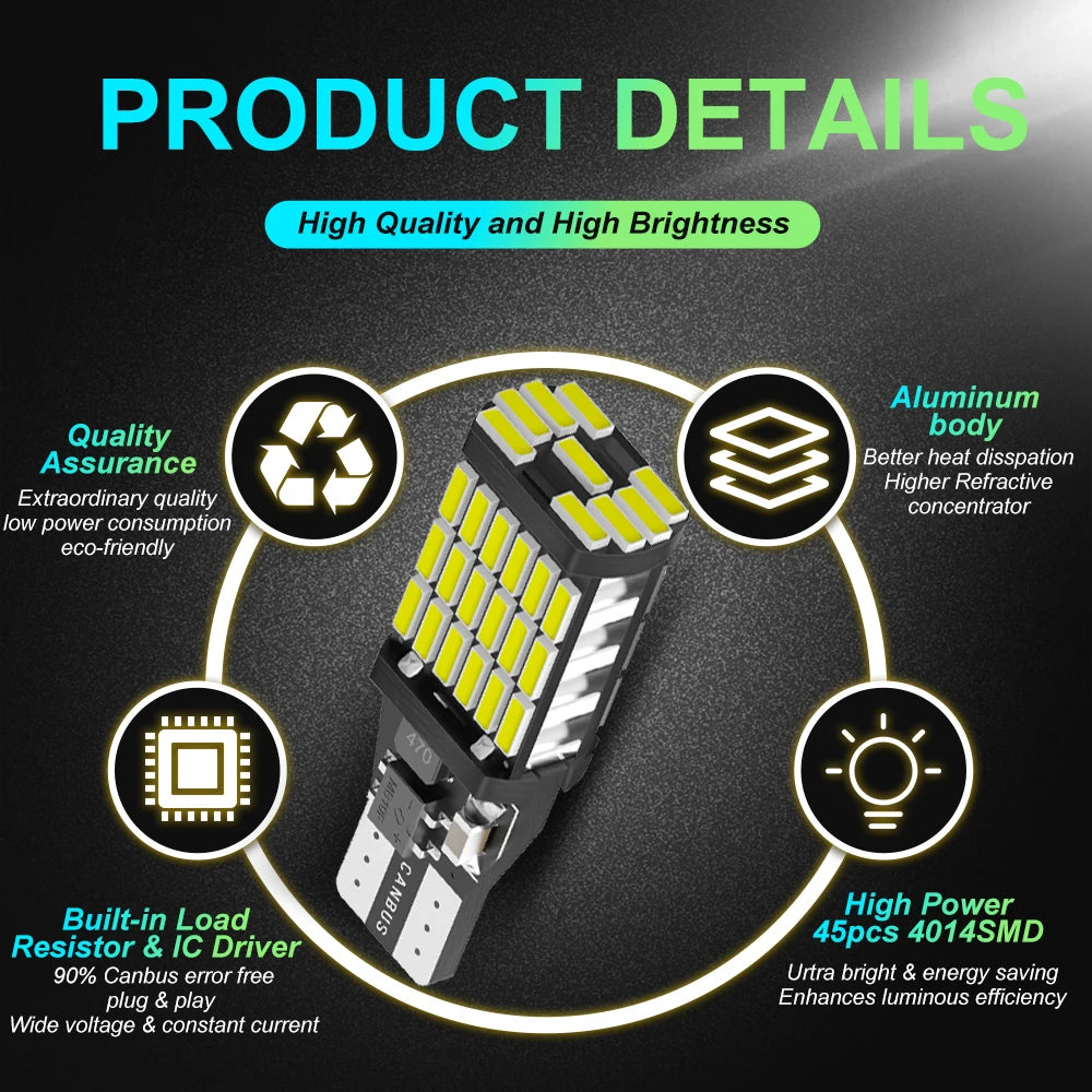 2x T15 LED W16W Bulbs Canbus OBC Error Free LED Backup Light 921 912 W16W LED Bulbs Car Reverse Lamp Xenon White 12V No Error