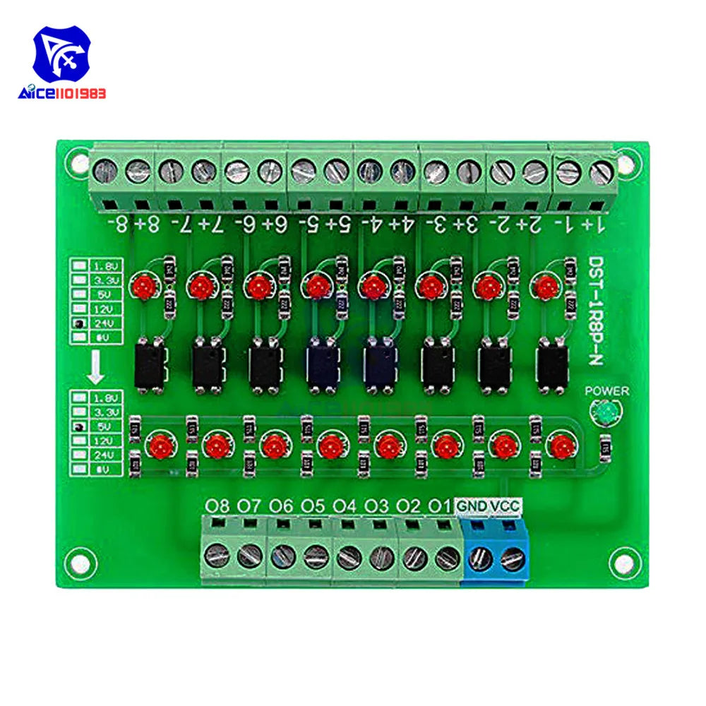 diymore DST-1R8P-N 8 Channel Optocoupler 24V to 5V Isolation Module PLC Signal Level Voltage Conversion Board for Arduino