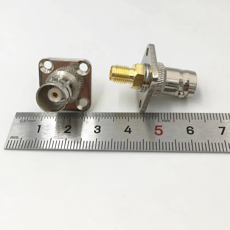 10Pcs Brass SMA Female to BNC Female Plug SMA / BNC  F/F with 4 Hole Flange Mount Adapter Connector