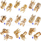 10Pcs SMA Female Jack Male Plug Adapter Solder Edge PCB Straight Right Angle Mount RF Copper Connector Plug Socket
