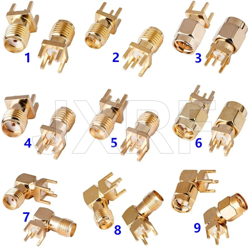 10Pcs SMA Female Jack Male Plug Adapter Solder Edge PCB Straight Right Angle Mount RF Copper Connector Plug Socket