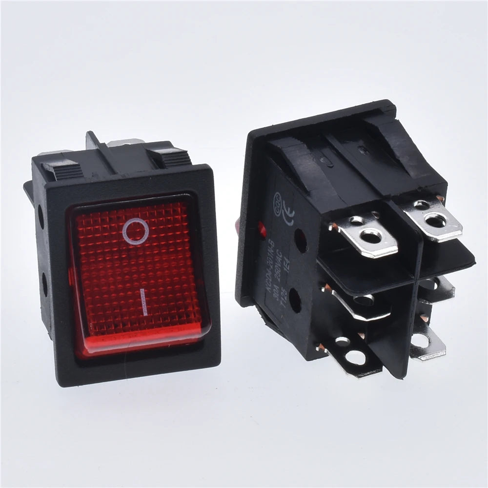 5pcs 30A 250V KCD2 KCD4 Rocker Switch DPST 4 Pin 6Pin Red Lighted 120V Rocker Toggle Switch ON Off Heavy Duty 22*29 High voltage