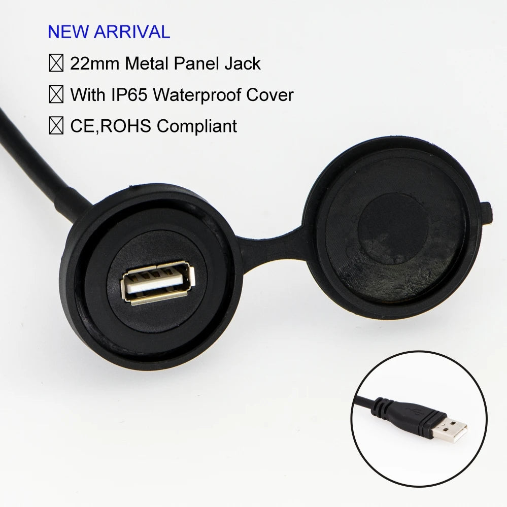 22mm Hole Install USB Connector/Socket FEMALE A - MALE A With Extend Cable(60cm,150cm)