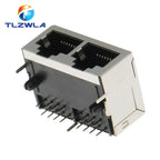 1PCS 1*2 RJ45 Metal 16 Pin Female PCB Right Angle Board Jack Connector 8P8C Crystal Head Socket 1x2 21mm Network Interface