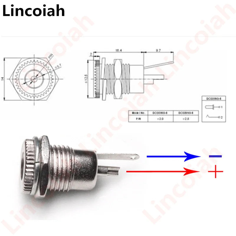5Pcs/Set DC099 5.5 mm x 2.1mm DC Power Jack Socket Female Panel Mount Connector metal 5.5*2.1
