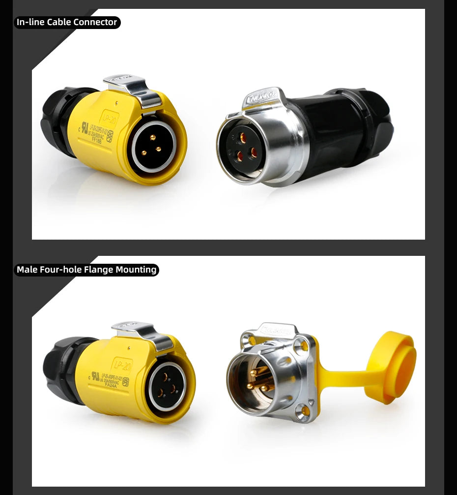 CNLINKO Industrial Waterproof IP68 2 Pin Automotive 20A AC DC Power Connector Outdoor Electrical Cable Connector LED Lighting