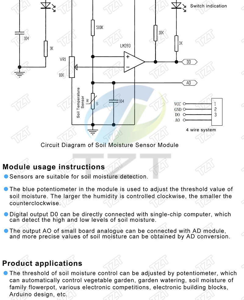 Capacitive Soil Moisture Sensors Module / Soil Humidity Digital Display Relay Control Module Automatic Watering TZT For Arduino
