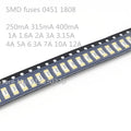 10PCS/LOT SMD fuses 0451 1808 LF62mA~15A 250mA 315mA 400mA 1A 1.6A 2A 3A 3.15A 4A 5A 6.3A 7A 10A 12A SMF disposable Ceramic Fuse