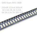 10PCS/LOT SMD fuses 0451 1808 LF62mA~15A 250mA 315mA 400mA 1A 1.6A 2A 3A 3.15A 4A 5A 6.3A 7A 10A 12A SMF disposable Ceramic Fuse