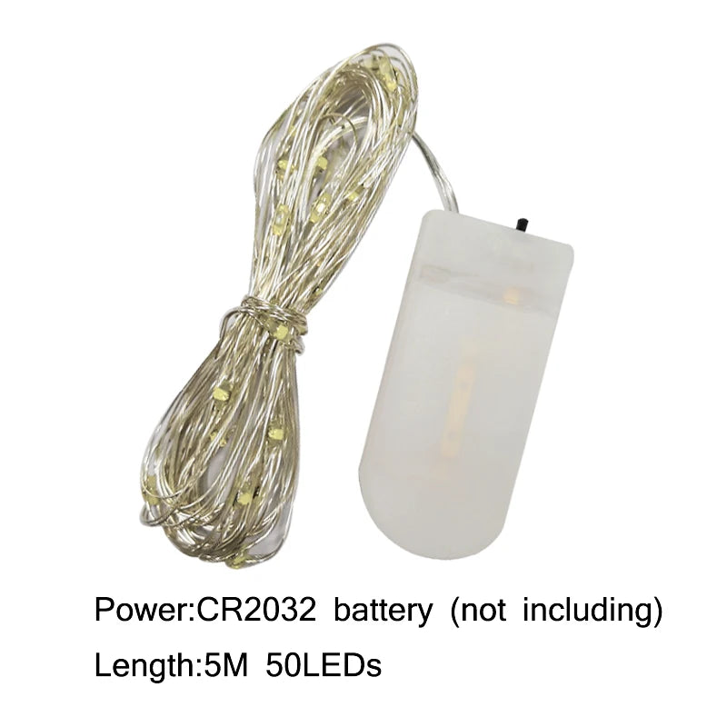 1M 2M 3M 5M Copper Wire LED String Lights Battery Operated Holiday Lighting Fairy Garland For Christmas Tree Wedding Party Decor