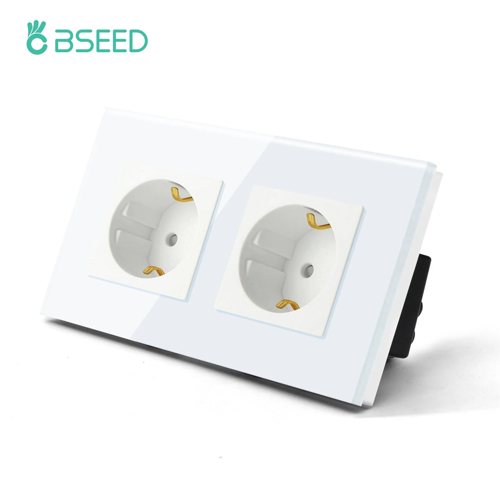 BSEED 1/2/3Gang Touch Light Switch 1Way Simple Sensor Switch Type-c USB Sockets EU Standard Glass Panel Blue Backlight 10A White