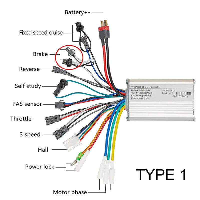 Electric Bicycle BLDC Motor Brushless Speed Controller 250W 350W 24V 36V 48V DC With Hall E-Brake Sensor Reverse 13A 6Mosfet