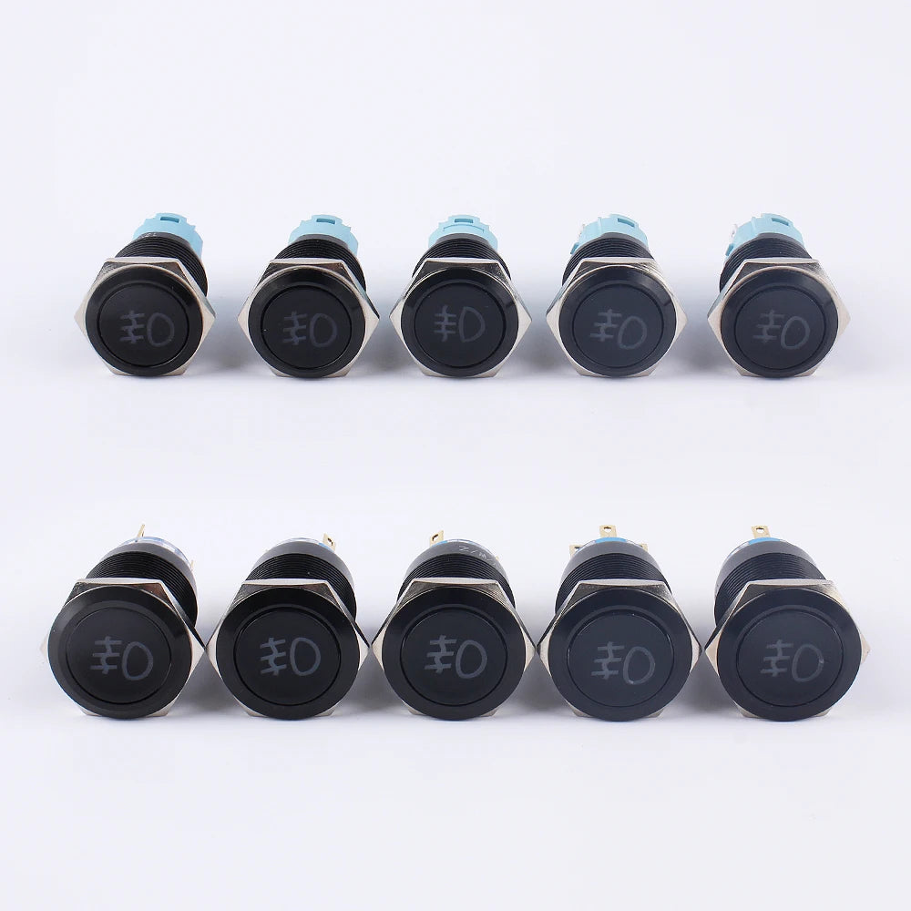 1PC Fog lamp LED Momentary Fixation locking waterproof 16mm 19mm Metal Push Button Switch 3V 5V 12V 24V 220V symbol customized