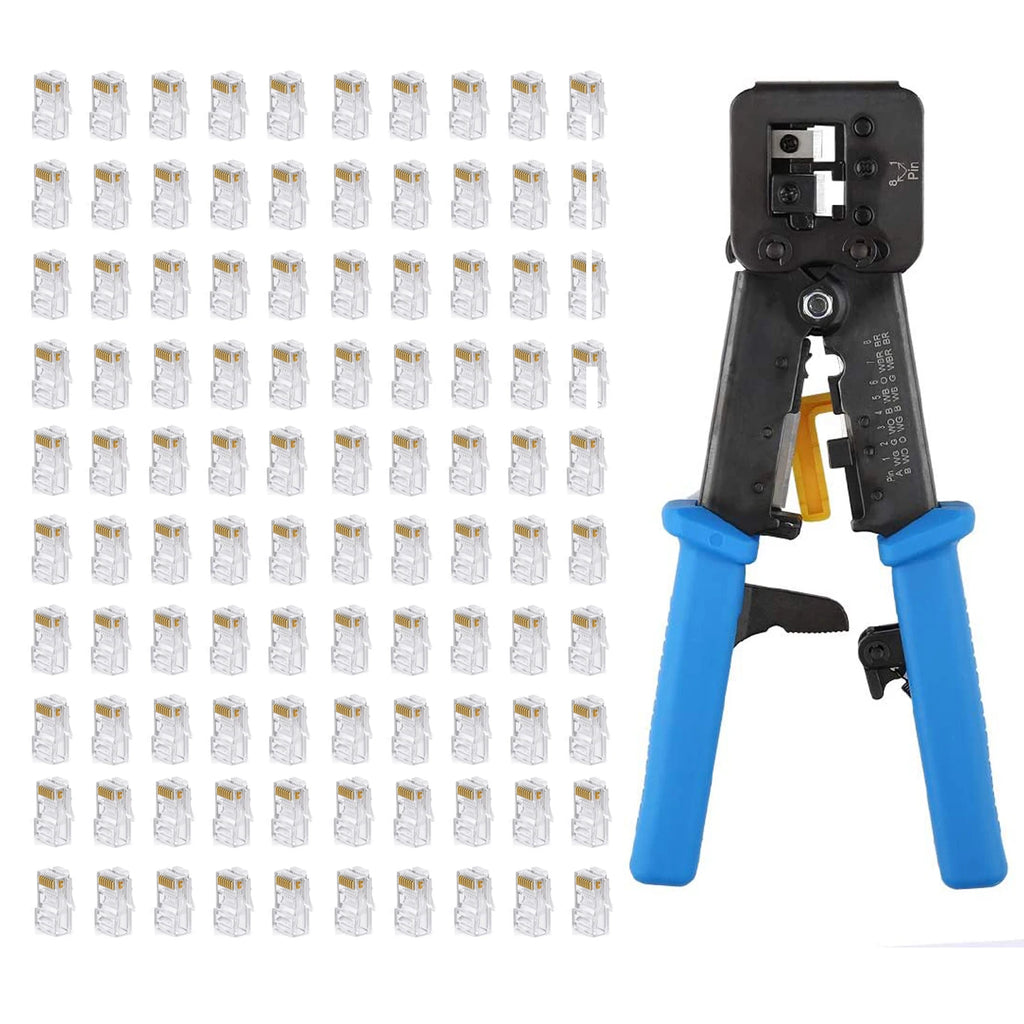 RJ45 Connectors Cat6 RJ45 Pass Through Connector, Cat6/Cat5e Connectors, Ethernet Cable Crimp Connectors Network Plug Set
