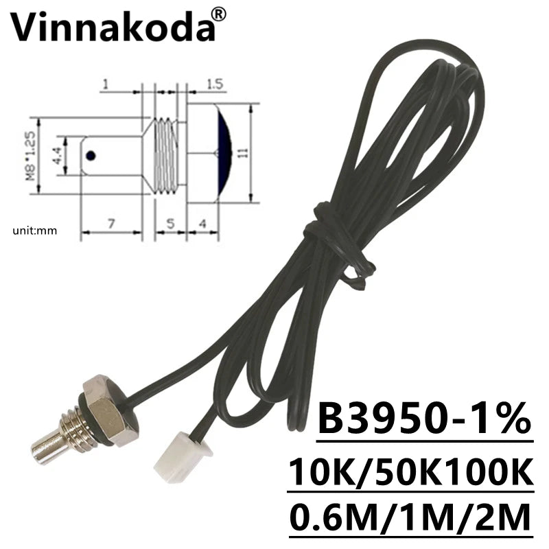 10K M8 Hexagonal Probe NTC Thermistor Temperature Sensor 1.25 Thread B3950 50/100K