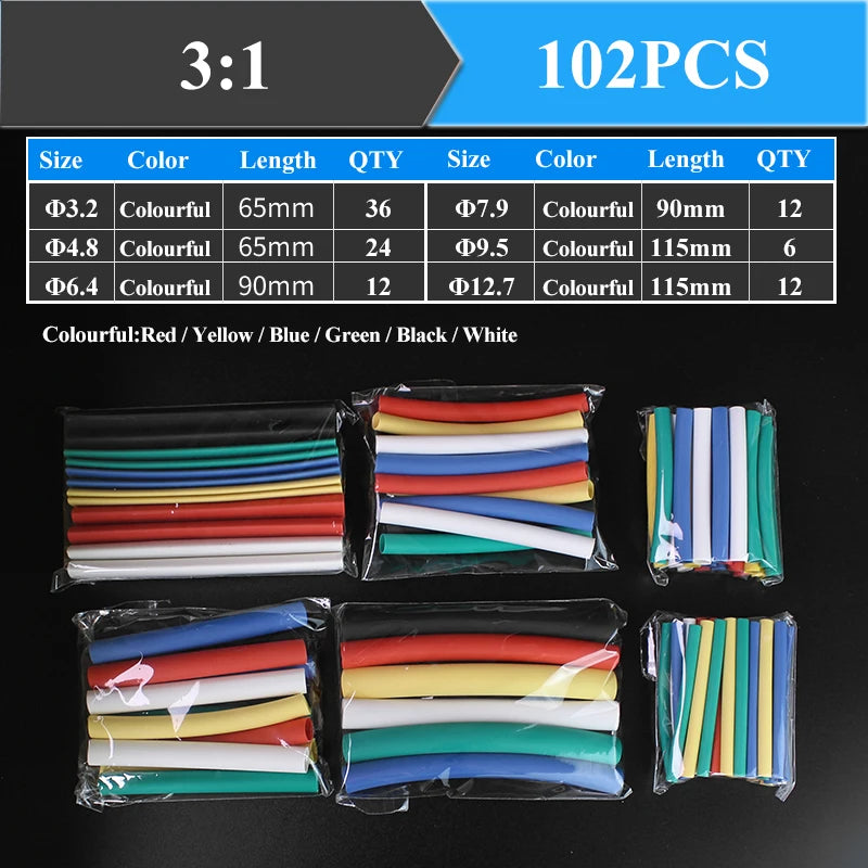 2：1 Thermoresistant Tube Heat Shrink Wrapping Kit Assorted Wire Cable Sulation Sleeving 3:1  Heat Shrink Tubing