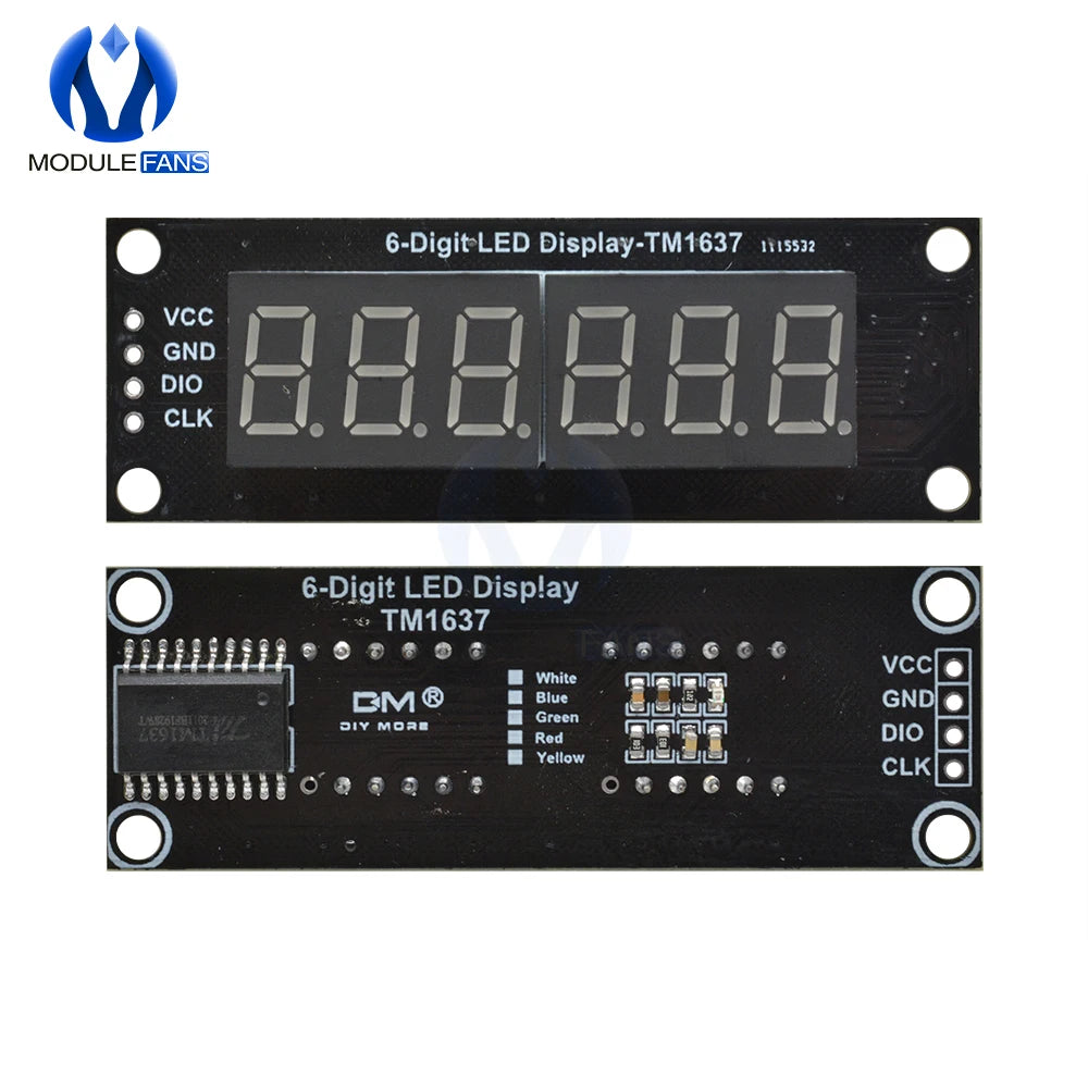 0.36" 6 Digit 7 Segment TM1637 LED Display Module 0.36 inch LED Indicator for Arduino DIY Red Green Blue Yellow White