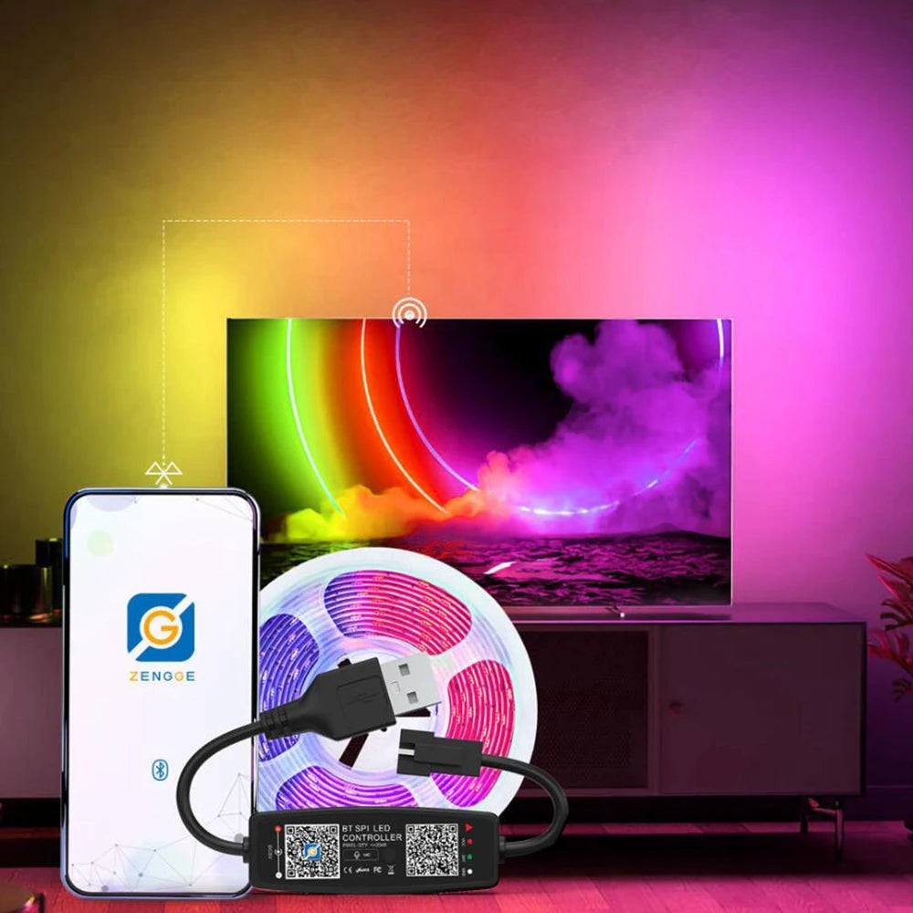 WS2812B Smart Led Strip WS2812 30/60/144Pixels/m RGB Individually Addressable Light USB Bluetooth Music Controller Kit DC5V