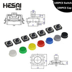 100Set Keycap Tactile Push Button Switch Momentary 12*12*7.3MM Micro Switch Button arduino Assorted Kit For Arduino Raspberry Pi