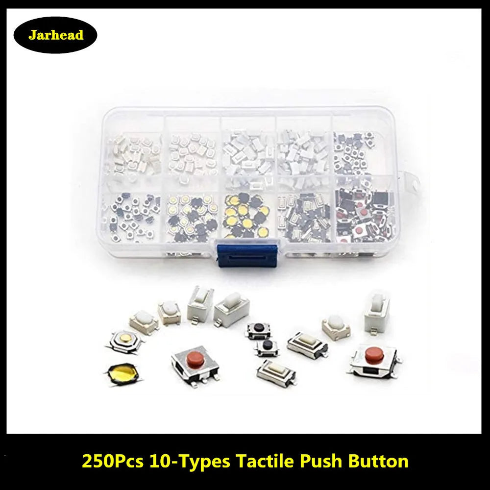 250Pcs 10-Types Tactile Push Button Switch Car Remote Control Keys Button Touch Microswitch