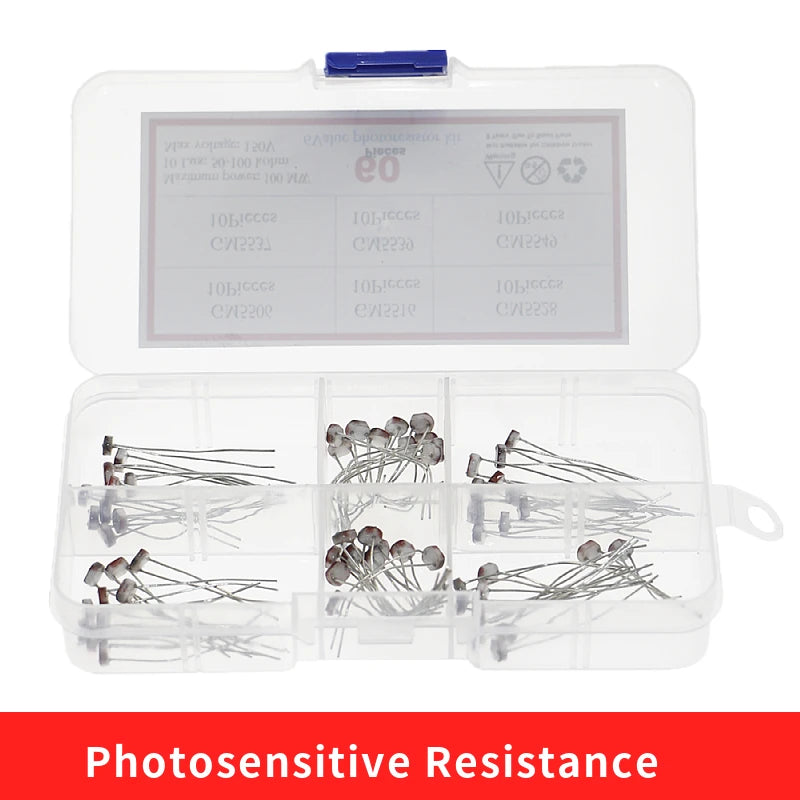 6Kinds*10pcs=60pcs GL5506 GL5516 GL5528 GL5537GL5539 GL5549 PhotoResistor kit Sample Assort Photosensitive Resistance