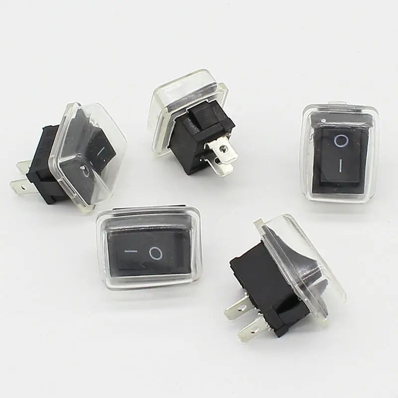 5Pcs/Lot Black Push Button Mini Switch 6A-10A 110V 250V 2Pin Snap-in On/Off Rocker Switch 21MM*15MM with Waterproof Cover Black