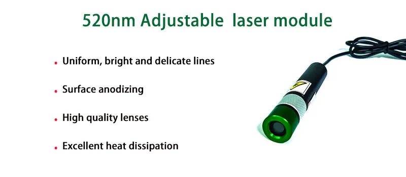 Adjustable Focusing D18mm 520nm 80mw 5/12/24V Green Line 110DEG Laser Diode Module Industrial Grade CW Drive Type
