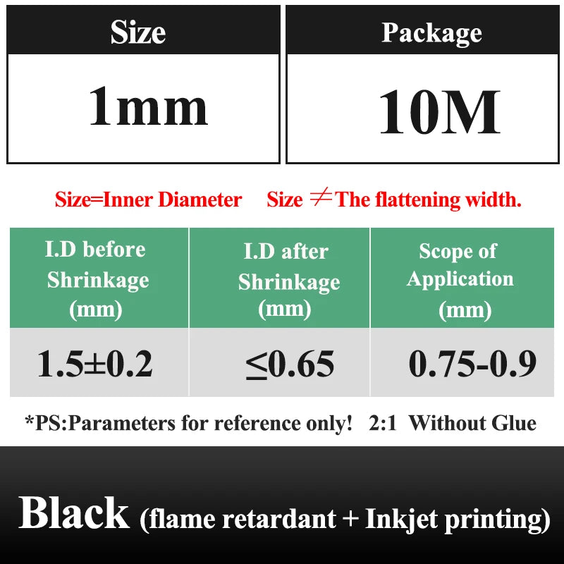 10 METER/LOT BLACK 1/2/3/4/5/6/8/10/10/12/14/16/18/20mm Heat Shrink Tubing Flame Retardant Tube Kit Insulation Tubing Wire Cable