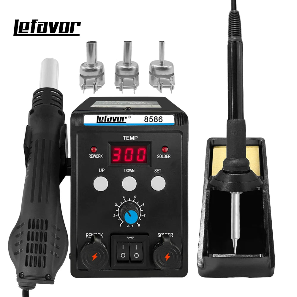 Hot air gun 858D 8586 2 in 1 soldering station 700W 110V 220V BGA Rework SMD SMT welding repair tool Heat gun LED Digital Solder