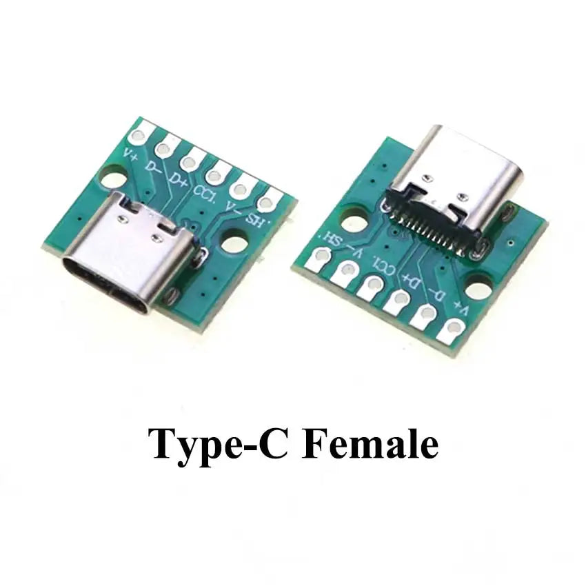 Cltgxdd 1pcs Data Charging Cable Jack Test Board with Pin Header 90/180 Degree USB 3.1 Type-C Female Male Connector