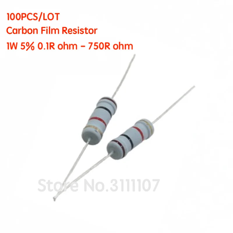 100PCS/LOT  1W 5% Carbon Film Resistor  0.1R - 750R  0.1 0.5 1 4.7 10 47 100 200 270 470 560 750 ohm Resistance Carbon Film