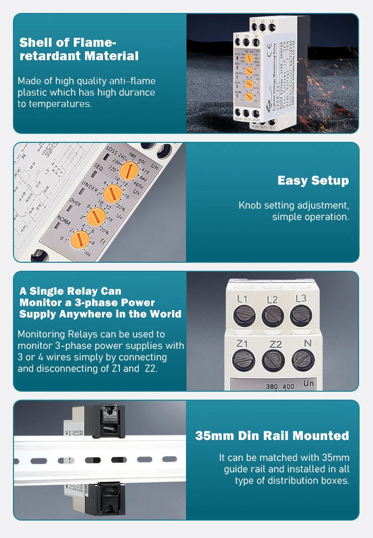 Ginri JVRD-P01 Three phase voltage monitoring relay switchable 8 level rated voltage 220-460V over&under voltage protector