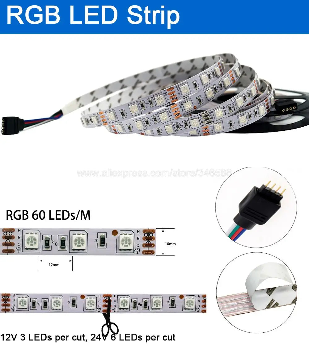 5m DC5V 12V 24V SMD 5050 LED Strip Light TV Backlight IP20 IP65 Waterproof  Cool Warm White 4000K RGB Tape Ribbon for Decoration