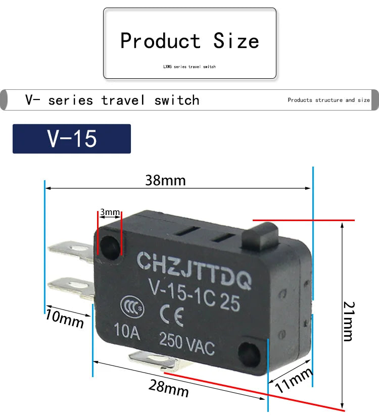 1PCS Micro Limit Switch CHZJTTDQ V-15.V-151.V-152.V-153.V-154.V-155.V-156.-1C 25 Travel Switch Limit Switch Silver Contact