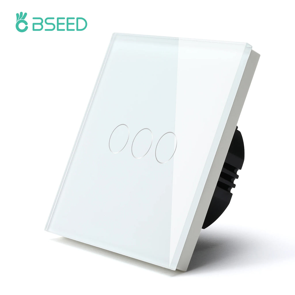 BSEED 1/2/3Gang Touch Light Switch 1Way Simple Sensor Switch Type-c USB Sockets EU Standard Glass Panel Blue Backlight 10A White