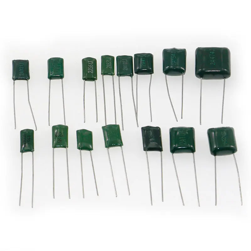 150pcs/Box 15 Values Mylar Polyester Film Capacitor Assortment Kit 0.22NF to 470NF / 100V with Plastic Case DIY