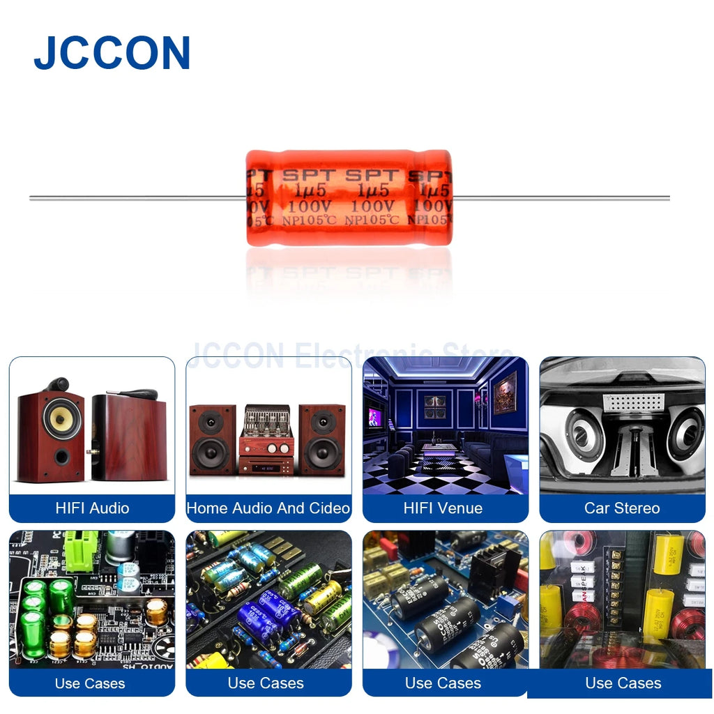 10Pcs 100V SPT Speaker Capacitor Horizontal Frequency Divider Crossover Non-Polarity 1.5 2.2UF 3.3UF 4.7UF 5.6UF