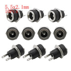 10Pcs DC Power Jack Connectors 5.5 x 2.1mm DC Plug Male Female Socket Soldering Type Nut Panel Mount DC Power Adapter Connector