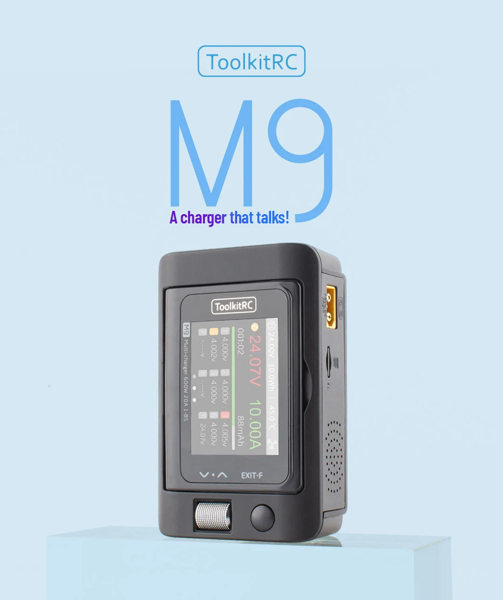 ToolkitRC M9 600W 20A USB Fast Charing DC Smart Charger Adjustable Screen Angle with Audio Function For 1-8S Lipo LiFe Battery