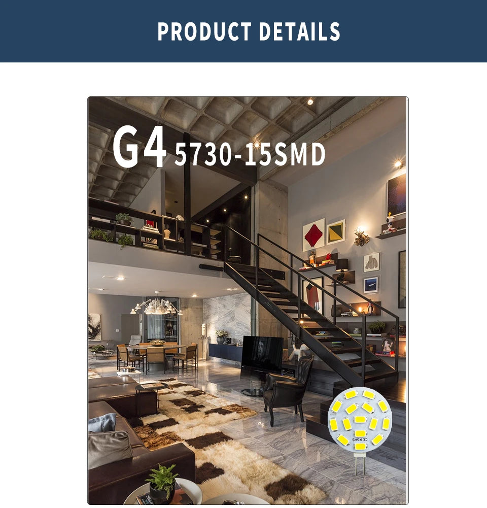 AC12V 24V LED G4 Round Spotlight Bulb 2W 3W 5730 15/24leds No Flicker Range Hood Lights Replace 20W Halogen Lamp