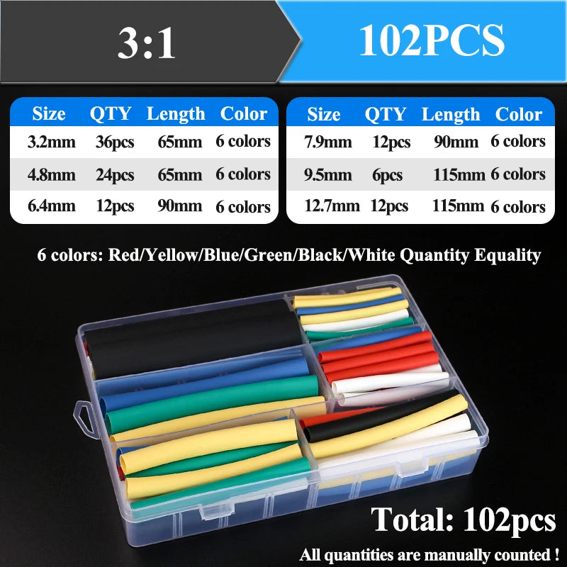 2：1 Thermoresistant Tube Heat Shrink Wrapping Kit Assorted Wire Cable Sulation Sleeving 3:1  Heat Shrink Tubing