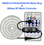WS2812B Individually Addressable Led Ring 5050 RGB With USB 28Keys Bluetooth Music Controller Kit BuiIt-in 8/16/24/35/45 Pixels