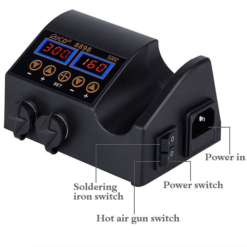 JCD 2 in 1 750W Hot Air Gun LCD Digital Display Welding Soldering Rework Station for Cell-phone BGA SMD PCB IC Solder Iron 8898