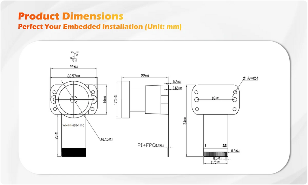 2592Hx1944V 5MP HD IMX335 MIPI Camera Module With Fixed Focus 125 Degree 22PIN MIPI CSI For Face Recognition
