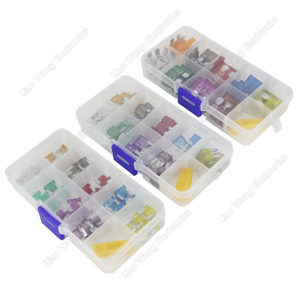 90/45PCS Car Fuse 5/7.5/10/15/20/25/30/35/40A Mini/Small/Medium 24V Automotive Blade Type Zinc Alloy Fuse with Box Clip