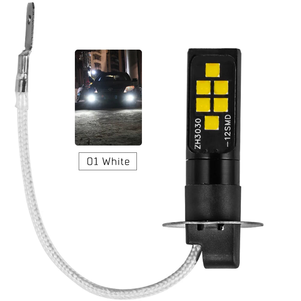2pcs H3 LED Fog Light Bulb DC 12V 3030 SMD Car Fog Light Super Bright DRL Driving Lamp Built-in 5 Color Optional Headlight Bulb