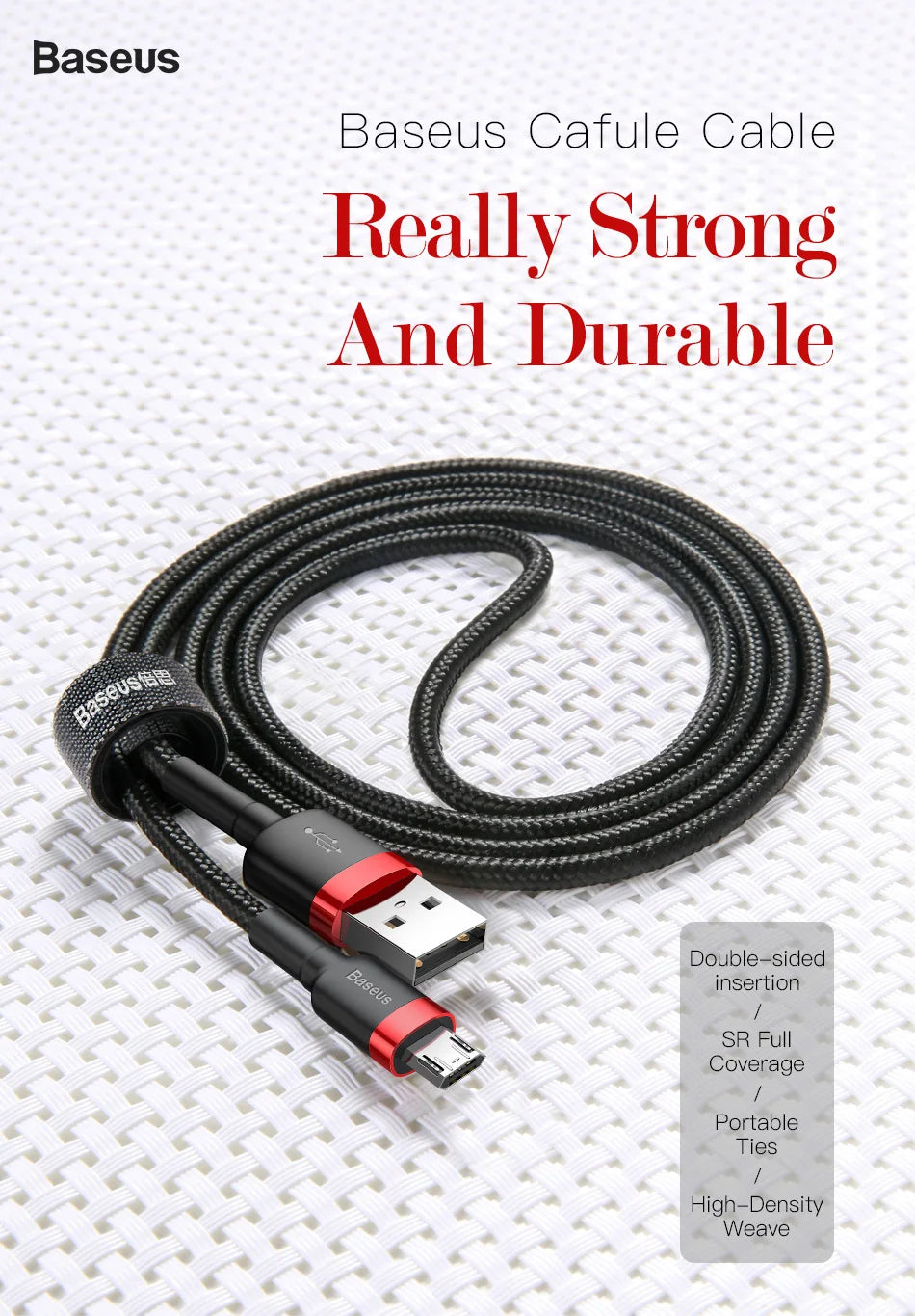 Baseus USB Micro Cable Quick Charge 3.0 Cable Fast Charging for Huawei P30 Xiaomi USB-C Charger Wire