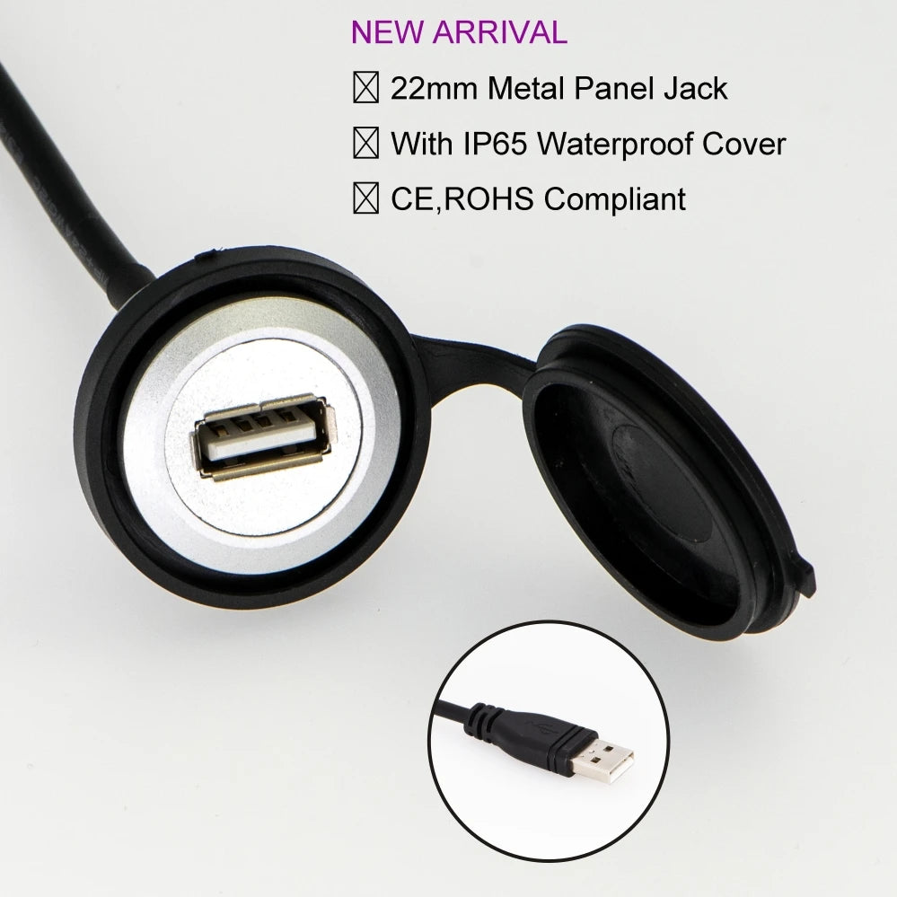 22mm Hole Install USB Connector/Socket FEMALE A - MALE A With Extend Cable(60cm,150cm)