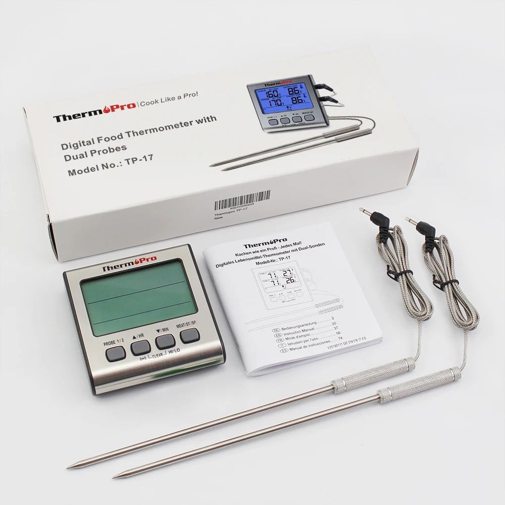 ThermoPro TP-17 Dual Probes Digital Outdoor Meat Thermometer Cooking BBQ Oven Thermometer with Big LCD Screen For Kitchen