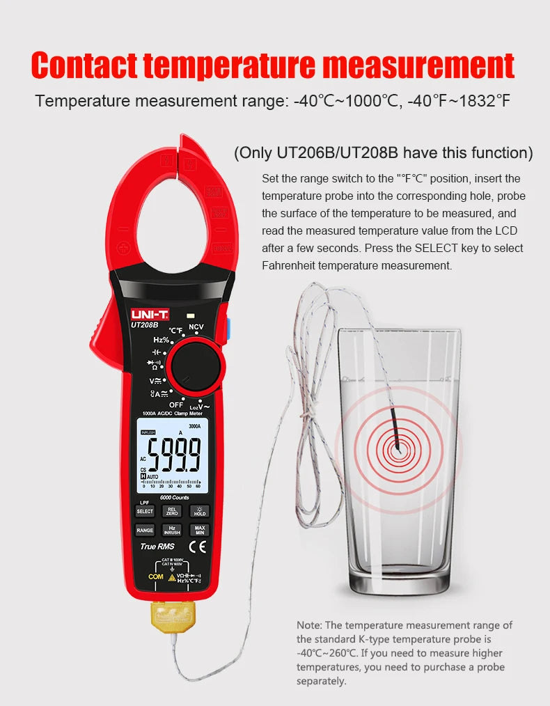 UNI-T 1000A True RMS Digital Clamp Meter 1000V AC DC Voltmeter Pliers Ammeter UT206B UT207B UT208B Inrush Current LPF ACV Test